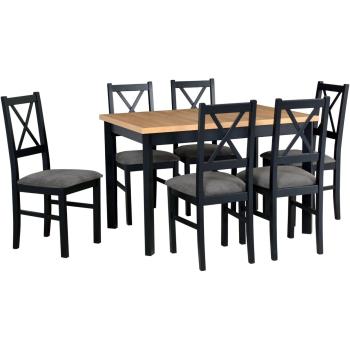 Stół MAX 5 P grandson laminat / czarny + krzesła NILO 10 (6szt.) czarny / 15B